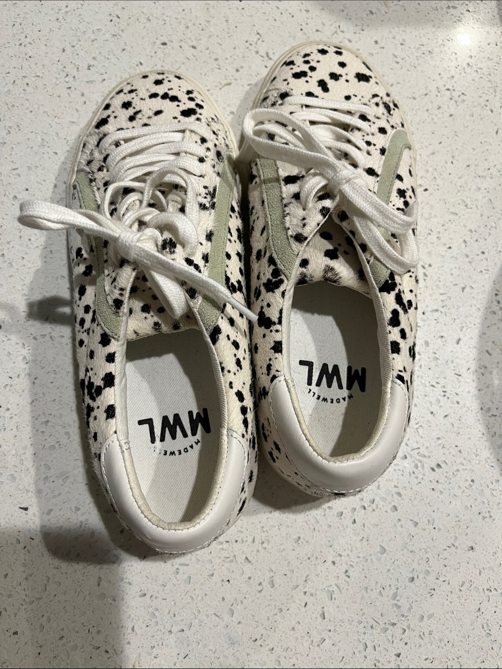 Madewell Dalmatian Spot Sneakers in White with Sage Accents